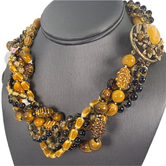 Vintage Selro Selini 6 Strand Beaded Statement Necklace With Fancy Clasp - Picture 3 of 6